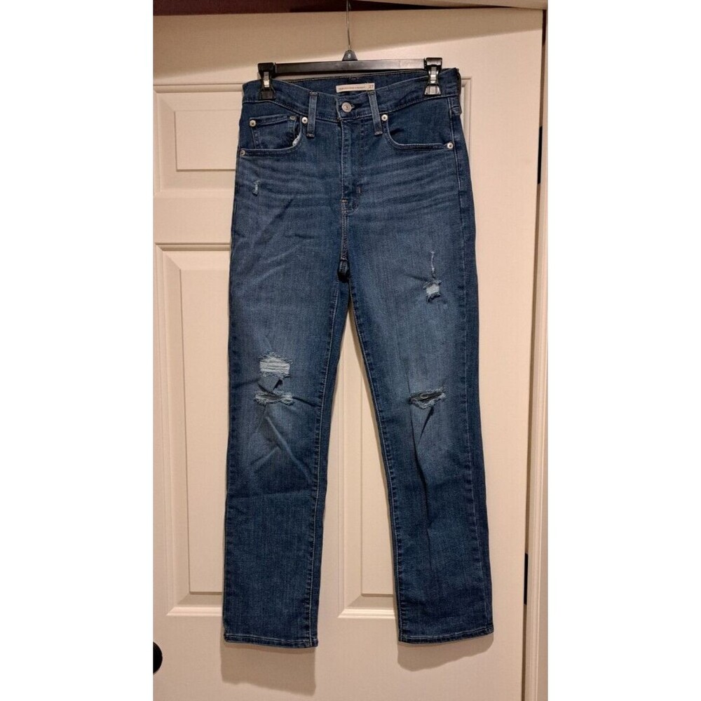 Levi's 724 Jeans Size 27 W27 L28 Womens High Rise Skinny Distressed Blue Denim
